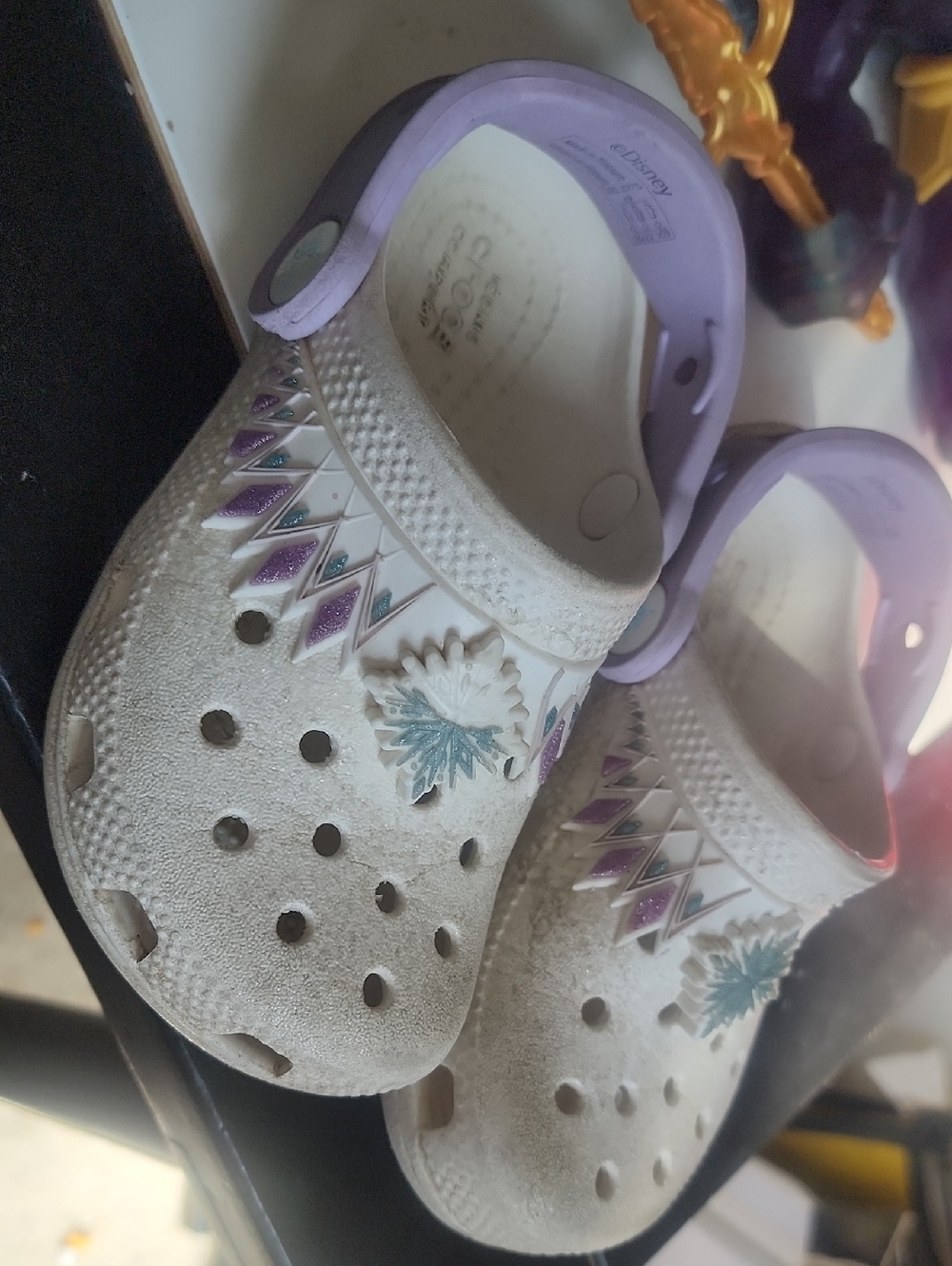 CROCS Kids Disney Frozen White Clog with Purple Strap and Snowflake